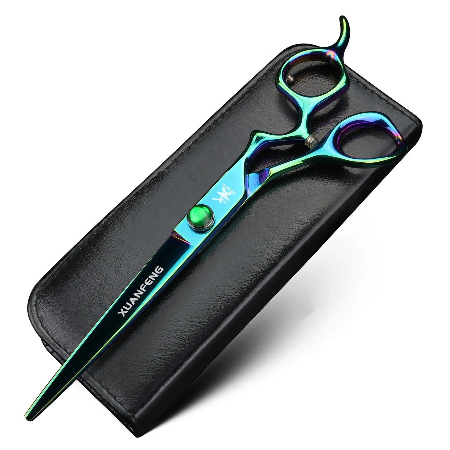 XUANFENG 6 inch Silver Curved Handle Hair Scissors Steel Barber Cutting Scissors and Thinning Scissors