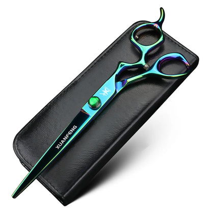XUANFENG 6 inch Silver Curved Handle Hair Scissors Steel Barber Cutting Scissors and Thinning Scissors