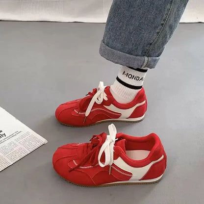Women's Casual Shoes Suede Leather Training Shoes for Women 2026 Patchwork Retro Sneakers Ladies Casual Flat Heels Walking Shoes