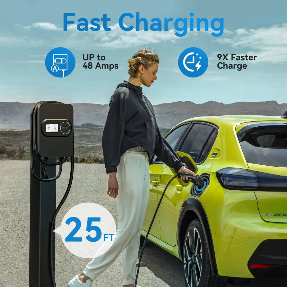 Khons Level 2 Electric Vehicle Charger Station NEMA 14-50 240V 48A Fast Smart Charging at Home For All J1772 EV
