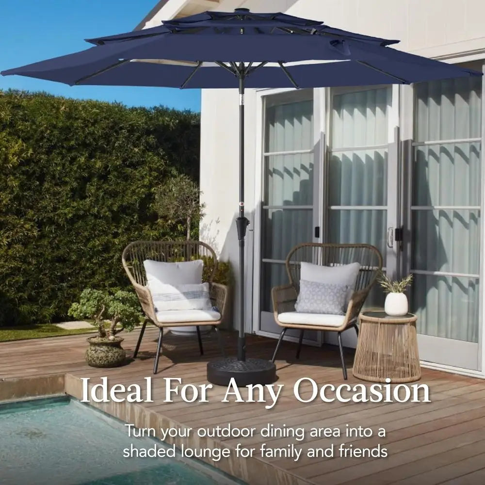 10ft 3-Tier Patio Umbrella with Crank Lift, Outdoor Sun Shade for Deck, Backyard, and Poolside
