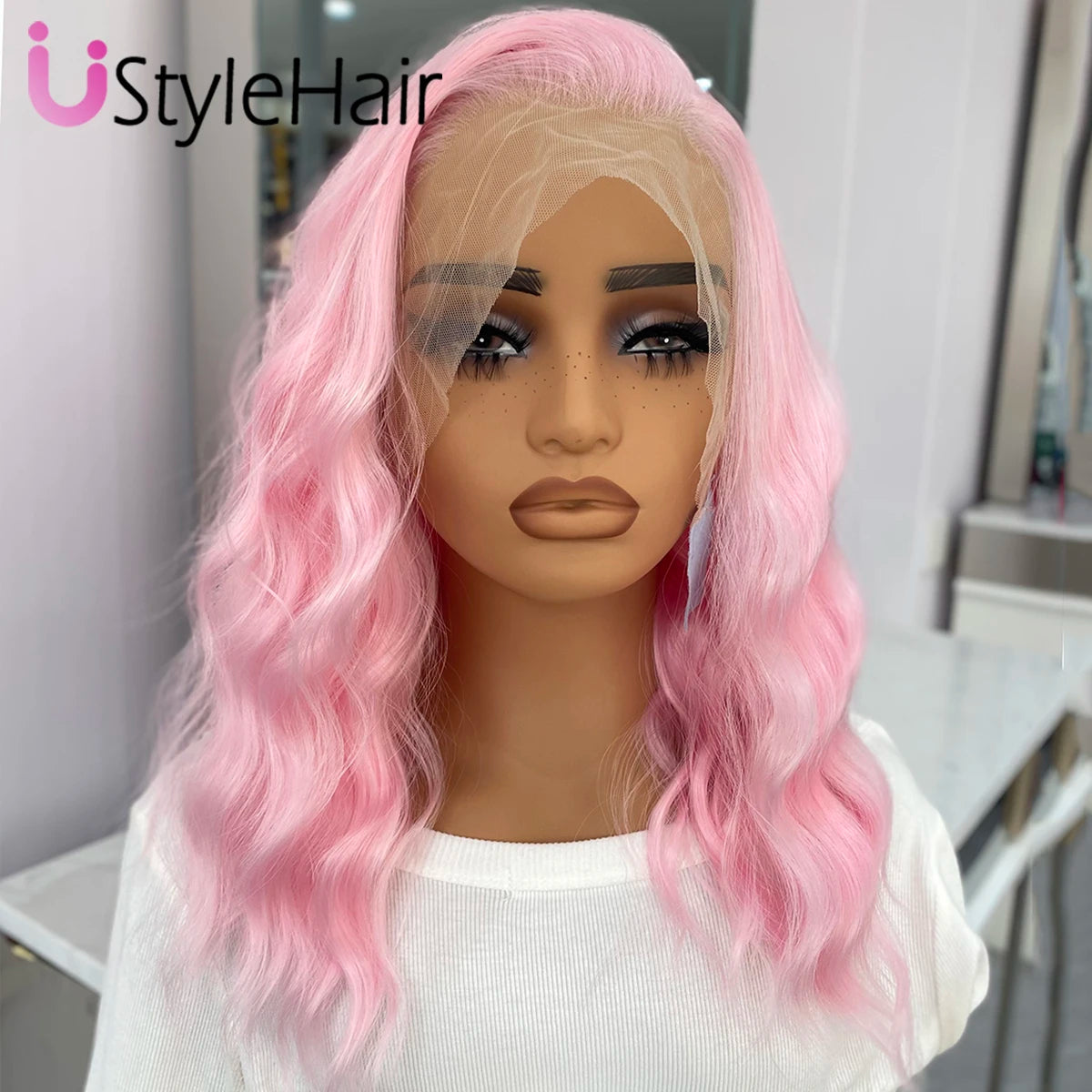 UStyleHair Brown Lace Front Wig Natural Looking 12Inches Short Wave Wig Heat Resistant Synthetic Hair Daily Use Cosplay Wig