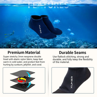 3mm Neoprene Socks Beach Volleyball Diving Swimming Surfing Snorkeling Kayaking Rafting Water Booties, Flatlock Stitches,Low Cut