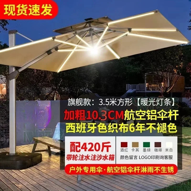 Garden Parasol Large Beach Patio Picnic Umbrella Patterned Outdoor Patio with Led Light Solar Base Wholesale Dropshipping