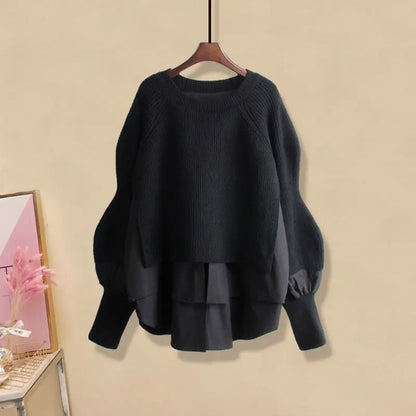 2026 Spring Autumn New Vintage Jeans Matching Set Women's Korean Elegant Fake Two Piece Knit Sweater+High Waist Denim Pants Suit