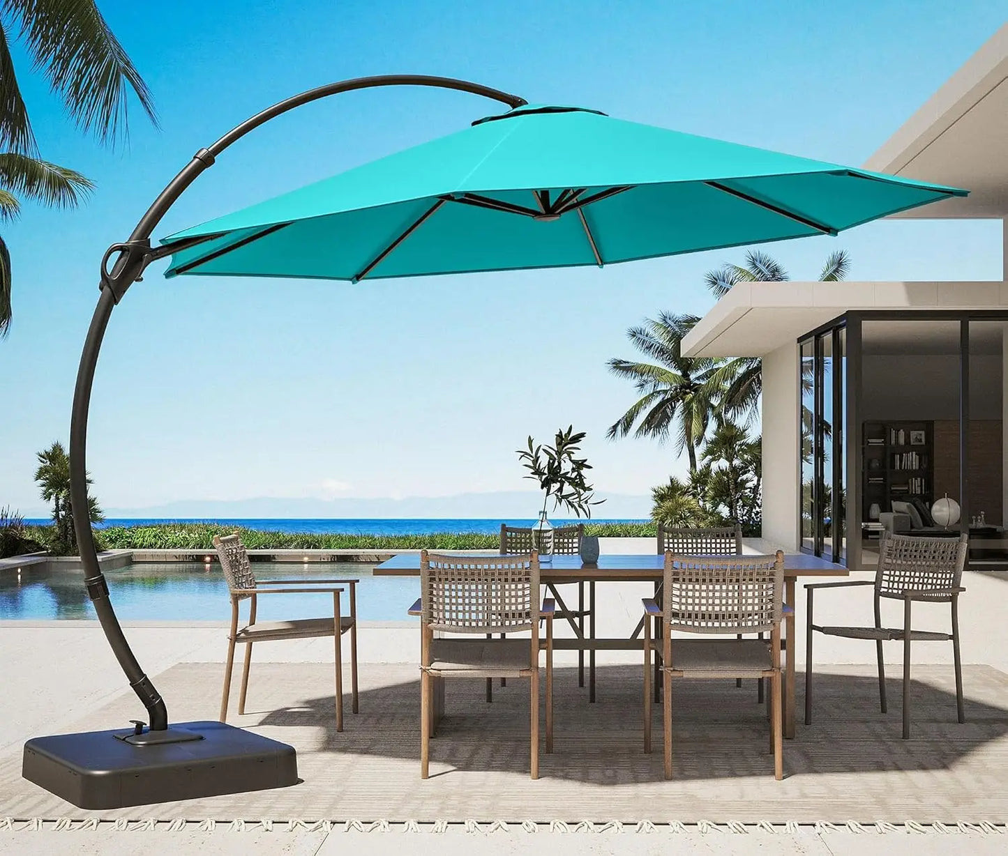 Outdoor Patio Umbrella with Base Included, Upgraded 12ft Large Sun Shade Cantilever Umbrella Deluxe Curvy Aluminum, Customized