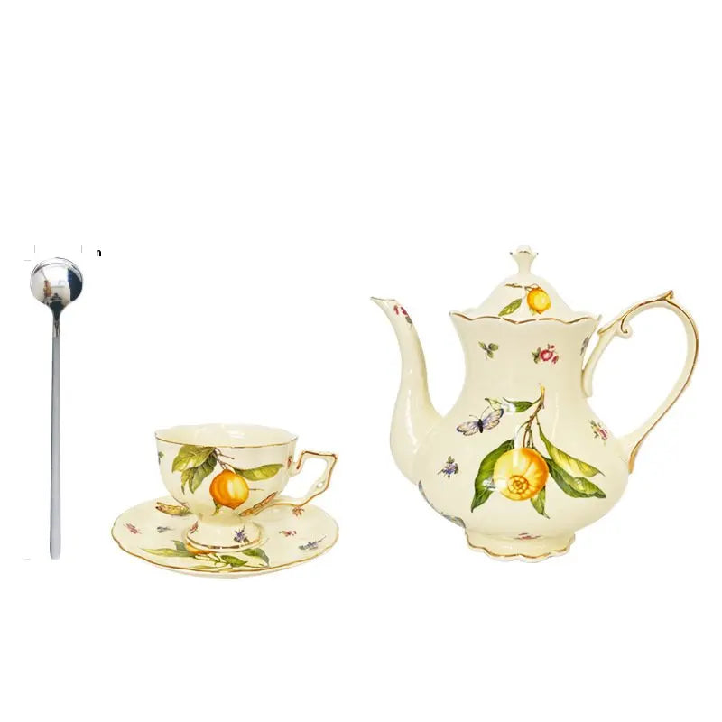Vintage Lemon Teapot Coffee Cup and Saucer Set Beautiful Coffee Mug Modern Set Tania Bulhoes Luxury Design Cup