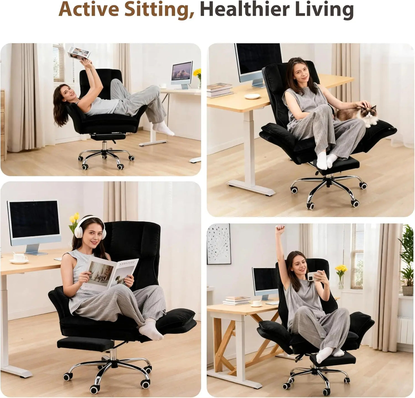 Big & Tall Executive Chair, Ergonomic Gaming Desk Chair with Footrest, Crystal Velvet Reclining Office Chair