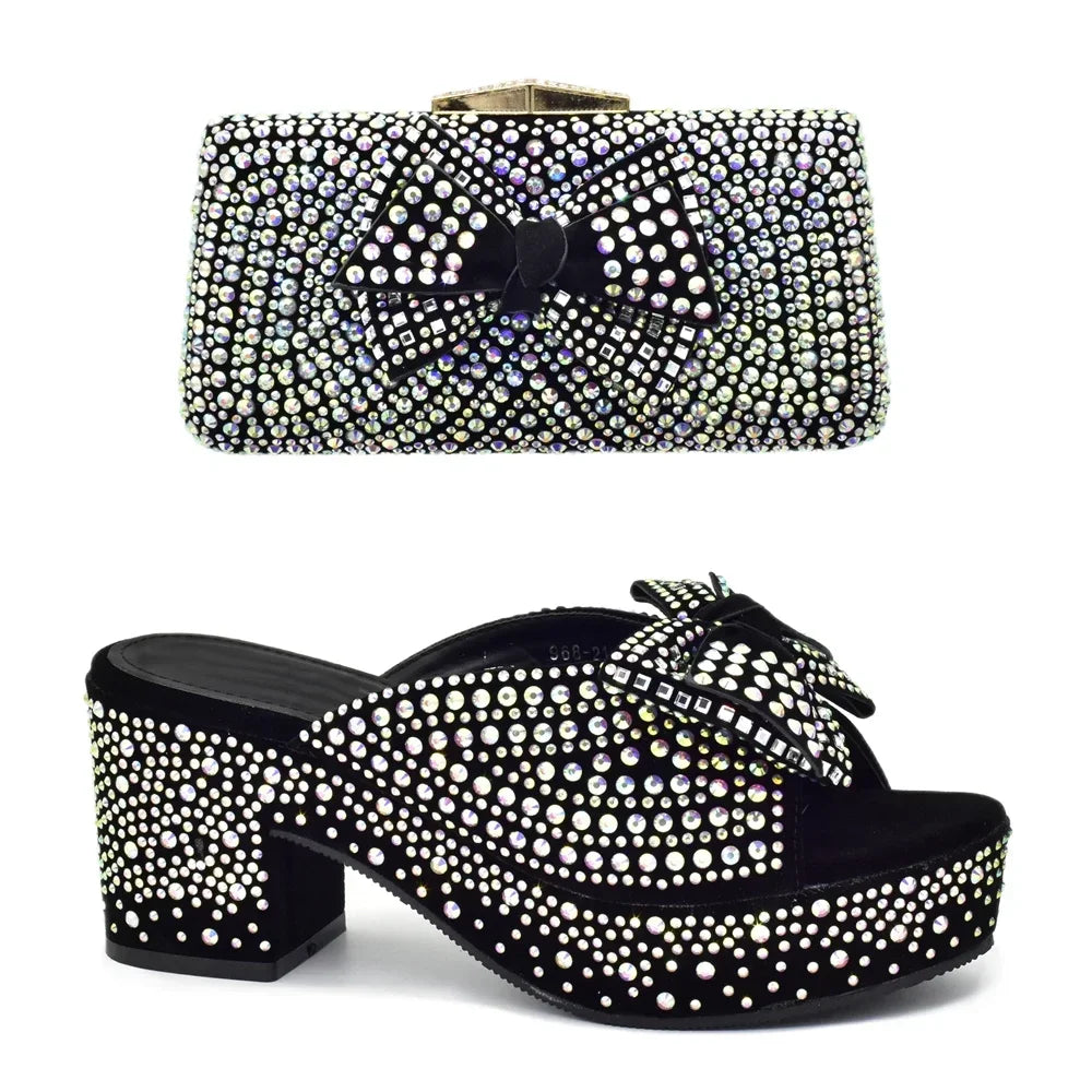 New Arrival Shoes and Bags Set for Women 2025 Women Shoe and Bag Set Decorated with Rhinestone Elegant Woman Heeled Pumps