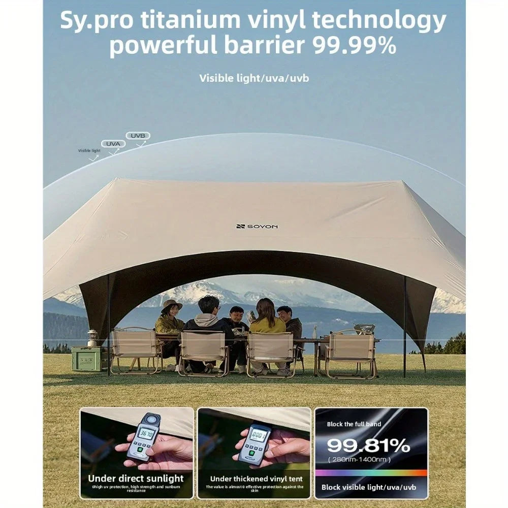 Outdoor camping blackout hexagonal canopy tent instant pop-up sunshade with table and chairs easy to set up for lazy campers