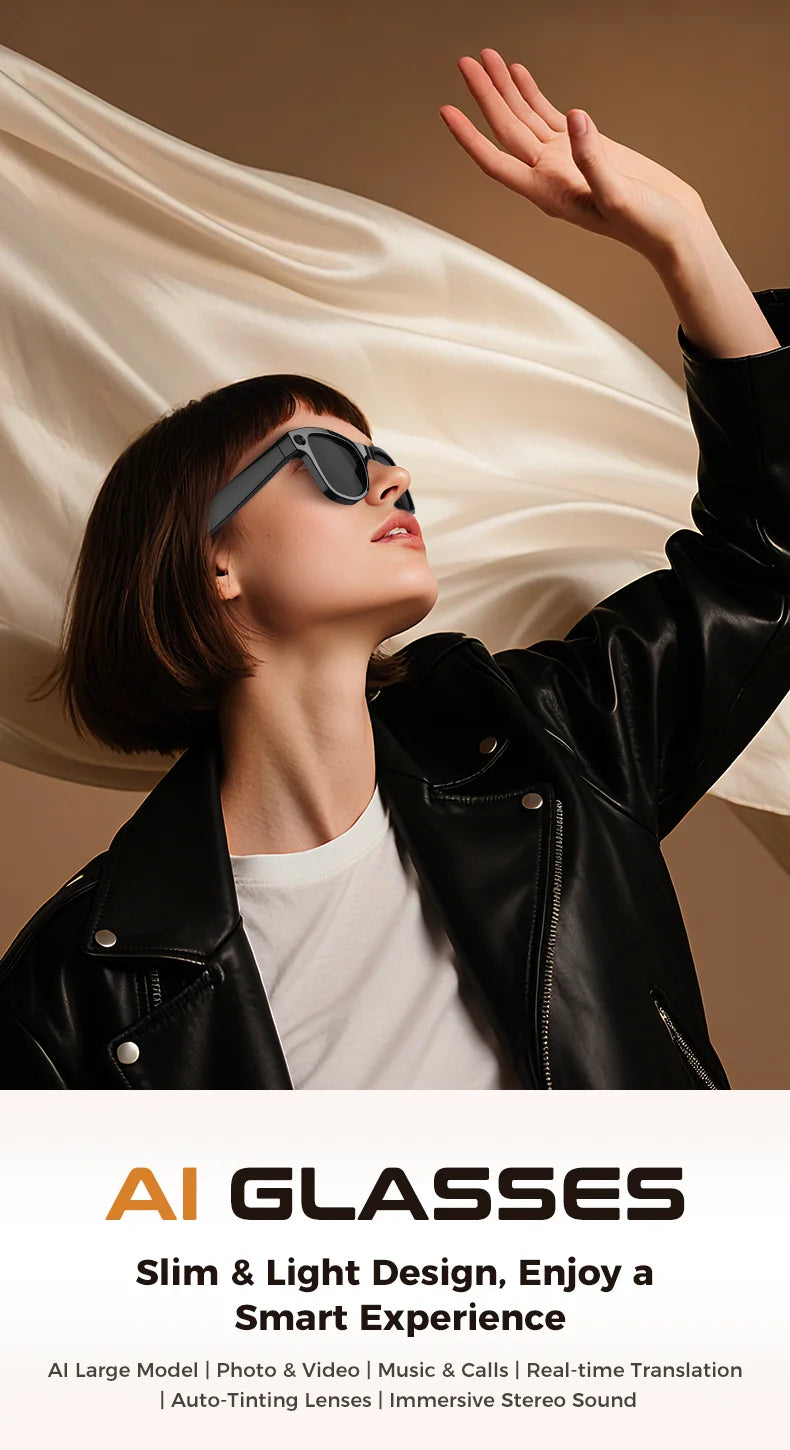 4K 800W HD Camera AI Smart Glasses Men Record Video 3790mAh Battery Languages Translation 3D Music Player Glasses With Camera