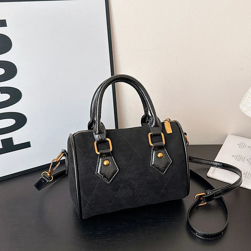 Vintage Brown PU Leather Boston Bag Women's Lightweight Small Crossbody Bag Luxury Designer Handbag Shoulder Bags for Phone