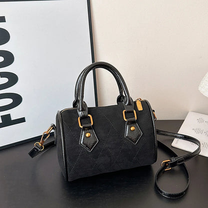 Vintage Brown PU Leather Boston Bag Women's Lightweight Small Crossbody Bag Luxury Designer Handbag Shoulder Bags for Phone