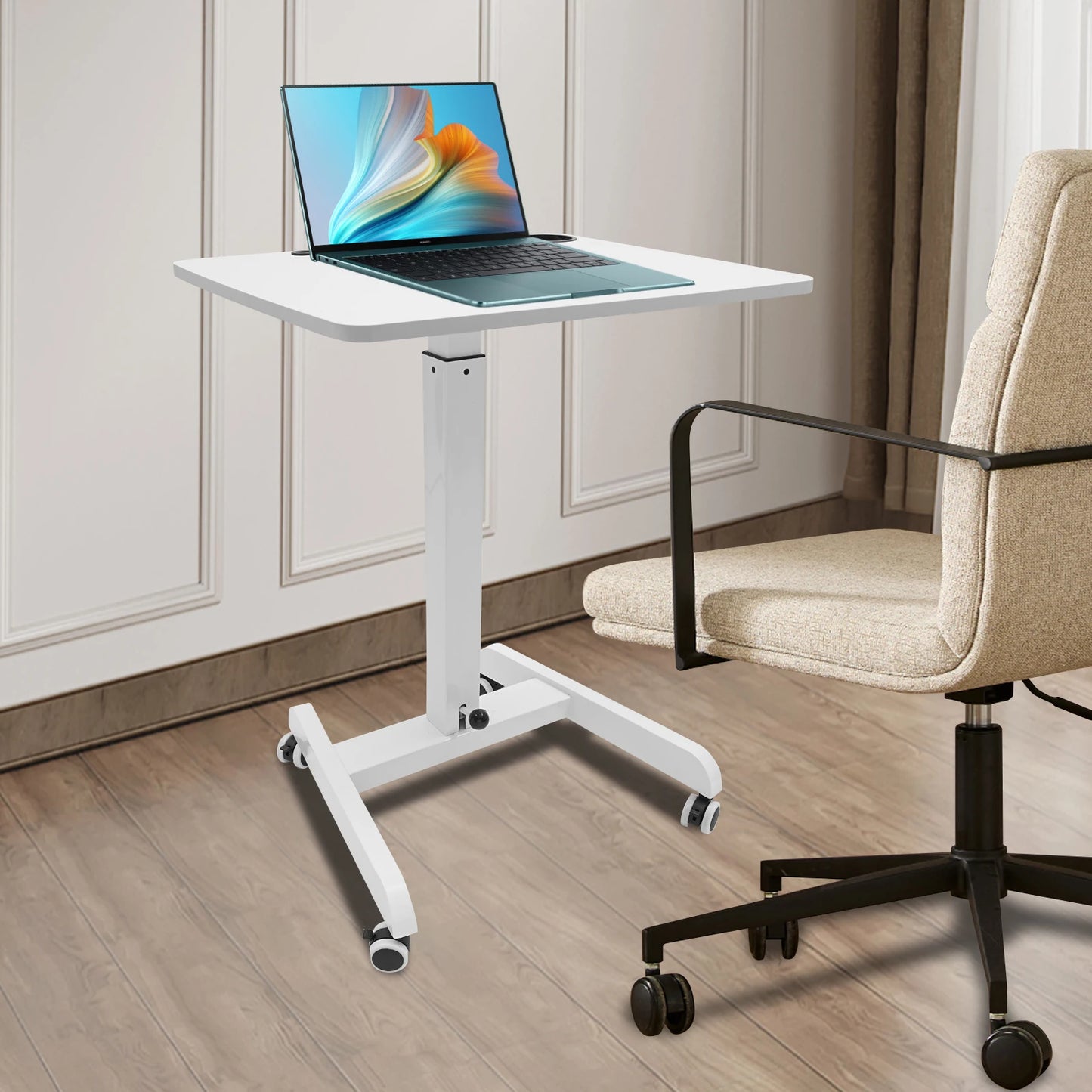 20.5*23.6*44.2in Standing Foot Pedal Lifting Table, Mobile Standing Table, Portable Podium with Wheels - White