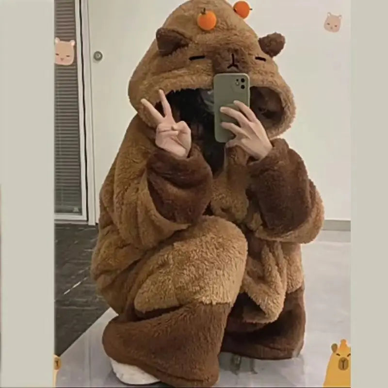 Winter Capybara Cosplay Costume Robes Adult Kigurumi Unicorn Onesie Anime Nightgown Christma Cartoon Women Men Pajamas Sleepwear