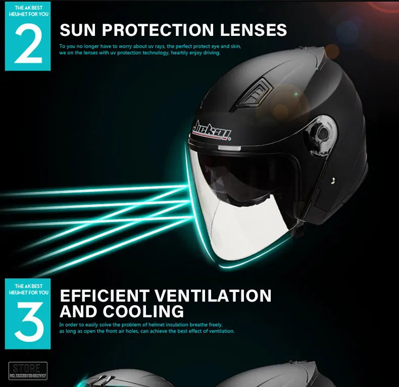 JIEKAI Motorcycle Half Helmet Men Dual Lens Scooter Moto Casco Village Riding Capacete De Moto Motocross Helmets