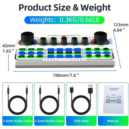 X50 Podcast Recording Equipment with Podcast Mixer Sound Card for Live Streaming Voice Changer DJ Audio Mixer Interface