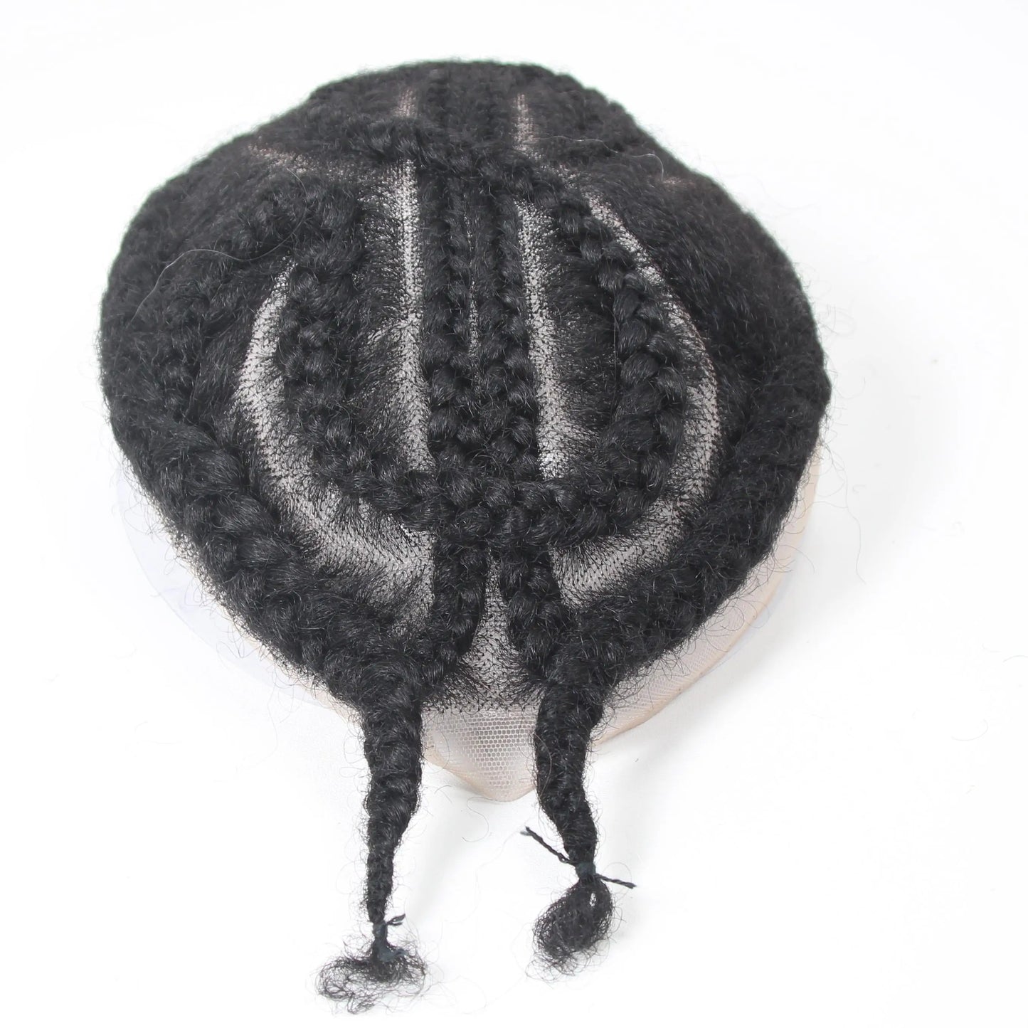 Glueless European Virgin Hair Toupee #1B Black - 8x10 Full Lace System w/Afro Corn Braids for Men