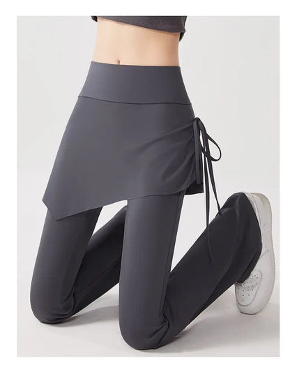 Women's Flare Pants with Skirt Overlay - High Waist Casual Bootcut Leggings