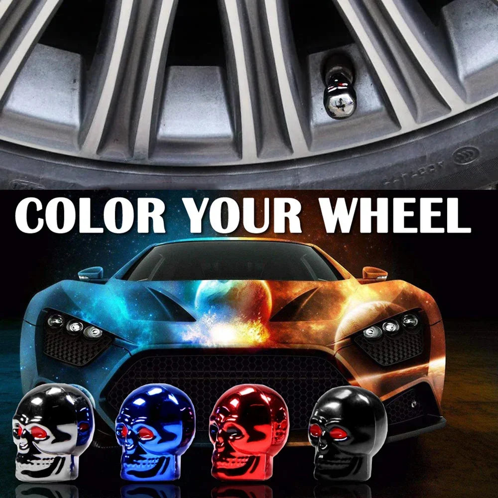 4Pcs Skull Valve Stem Caps Funny Air Caps Cover, Universal Truck Motorcycle Bike Car Tires Valve Stem Caps