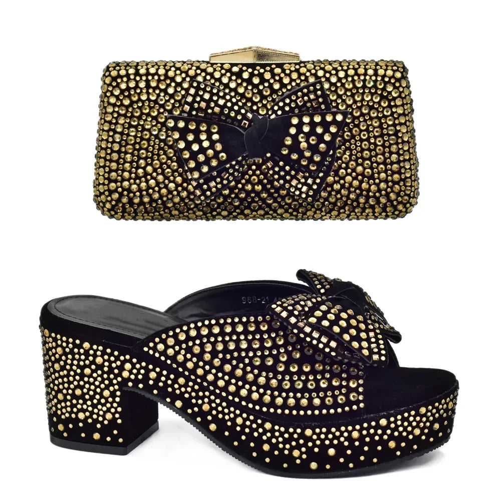 New Arrival Shoes and Bags Set for Women 2025 Women Shoe and Bag Set Decorated with Rhinestone Elegant Woman Heeled Pumps