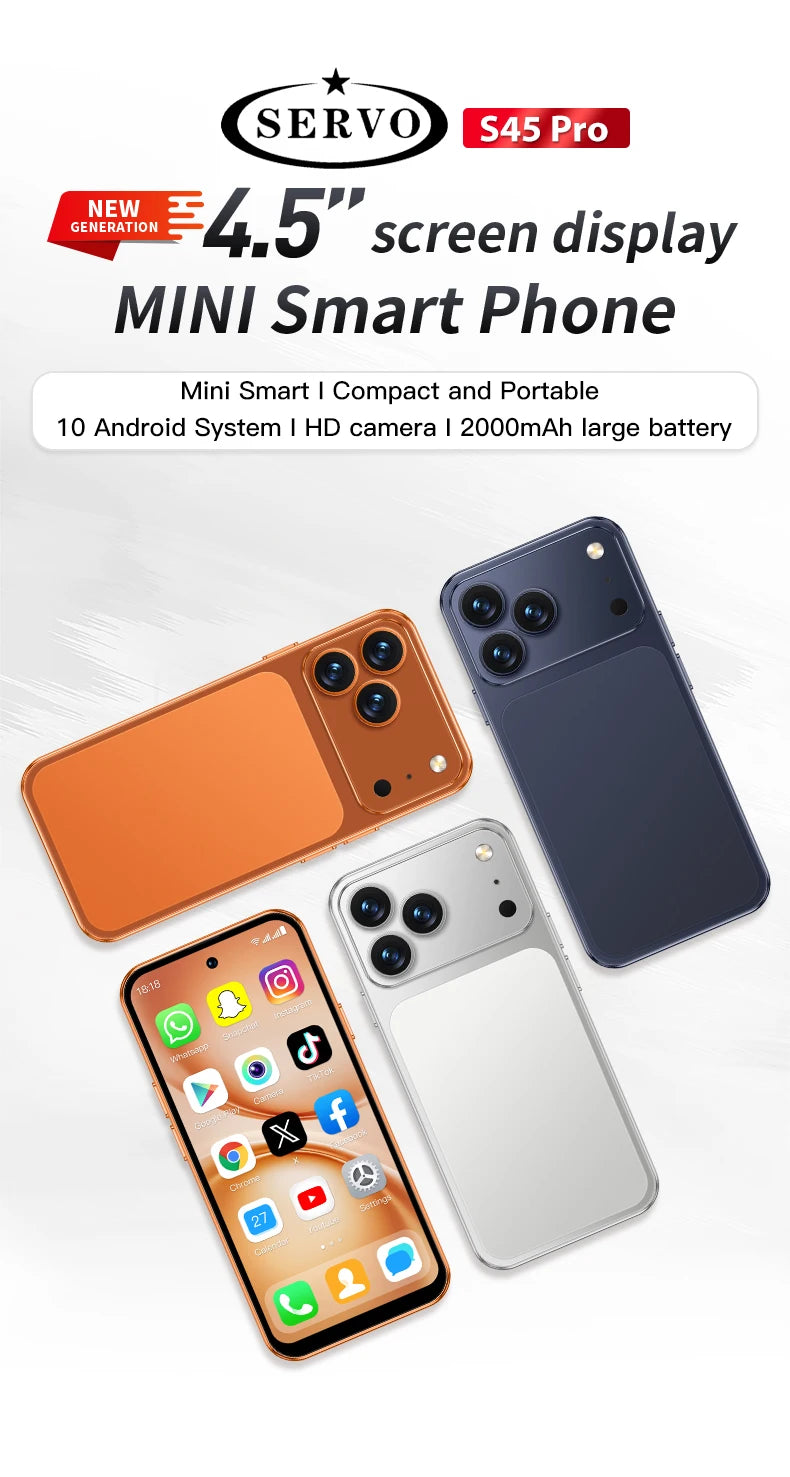 SERVO S45 PRO Android Mini Smartphone 4G LTE 4.5" HD Display 3+64GB Face Unlock Small Portable Cell Phone 2 SIM GPS Play Store