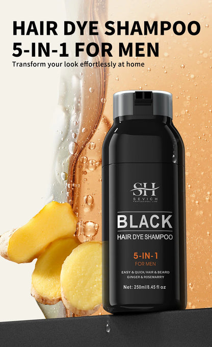 Sevich Hair Dye Shampoo 5 In 1 For Men Black Hair Dye Shampoo Beard Color Dye Cream To Cover Gray White Hair Darkening Shampoo