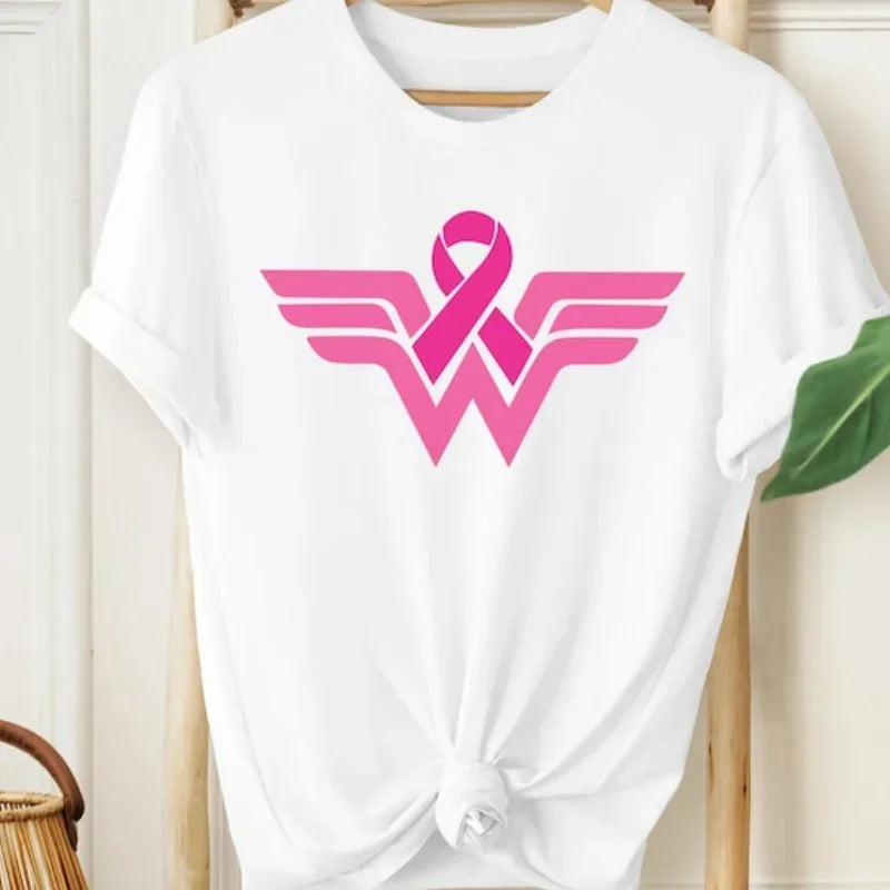 Cancer Ribbon Wonder lady T-Shirt Cancer Awareness Shirt Cancer Survivor Warrior print shirts aesthetic clothes cotton tee tops