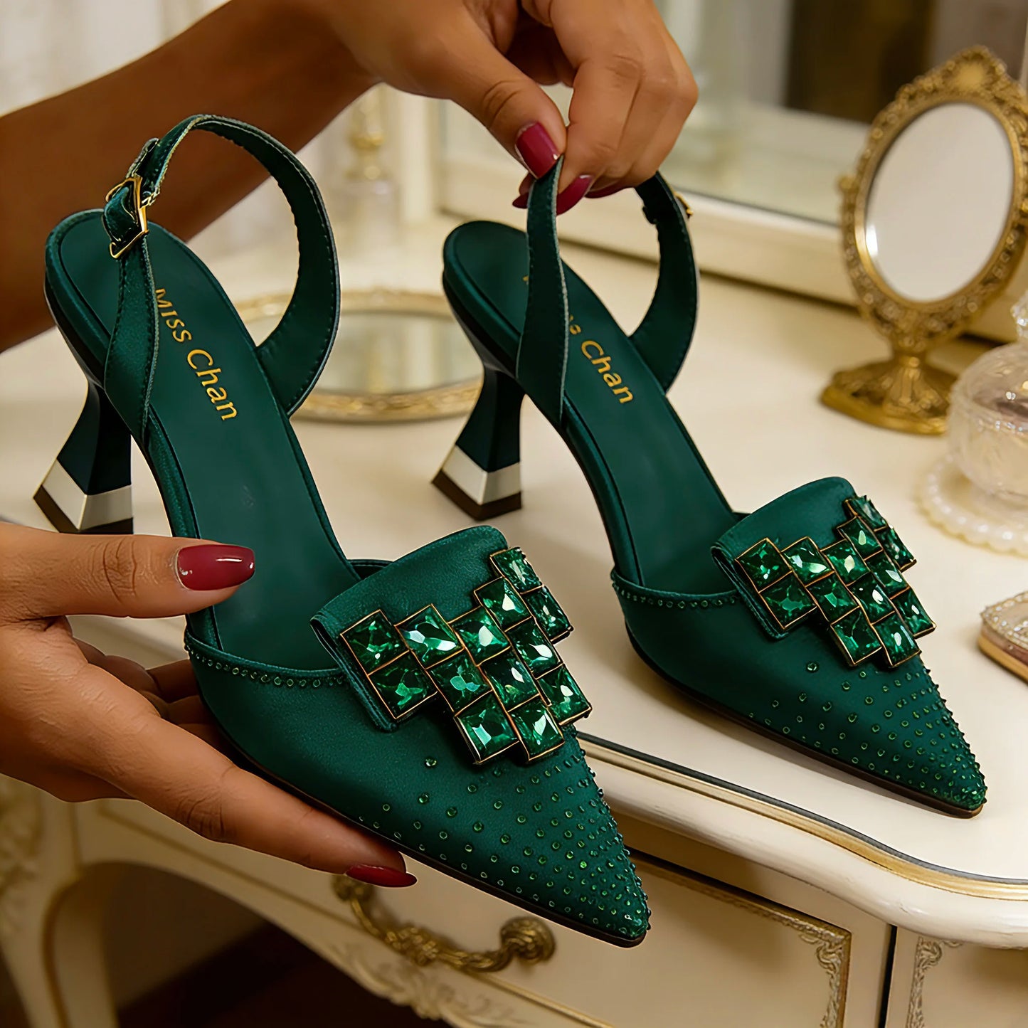 Venus Chan 2026 Chic Orange Rhinestone Pointed Toe High Heels - Elegant Italian-Inspired Women's Footwear for Parties and Specia