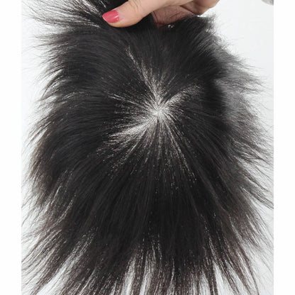 Men Toupee 100% Human Hair Mono Base 6 Inch Length PU Perimeter Lace Interior With Clips Fully Ventilated Natural Black Wig