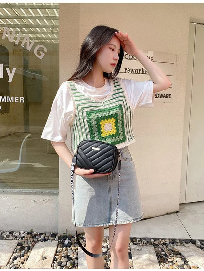 Minimalist Mini Fashionable Quilted Crossbody Bag Wallet, Trendy PU Shoulder Bag, WOMEN'S Casual Handbag and Mobile Phone Wallet