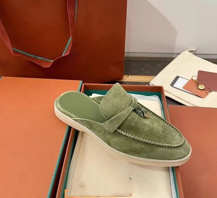 2026 New Luxury Women Loafers Closed Toe Flat Slippers Comfort Soft Moccasin Slip On Half Slide Casual Outdoor Walking Shoes Y2k