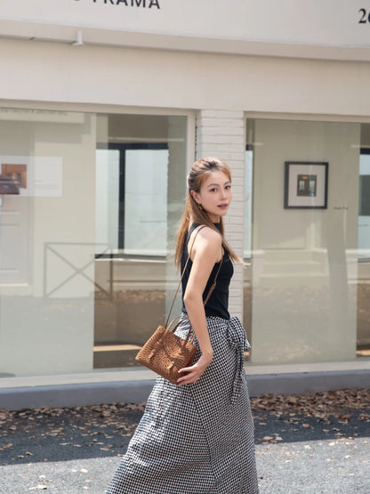 New Advanced Leather Tote Shopping Bag Wave Hollow out Basket Retro Suede Single Shoulder Slant Cross Mother Baby Bag