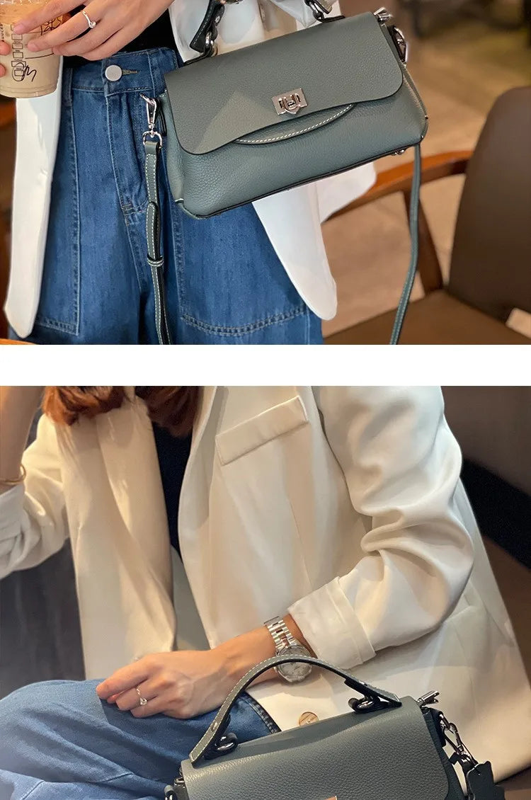 luxury handbags female crossbody bags Vintage Genuine leather one piece shoulder bag small square bag for women cowhide Blue bag