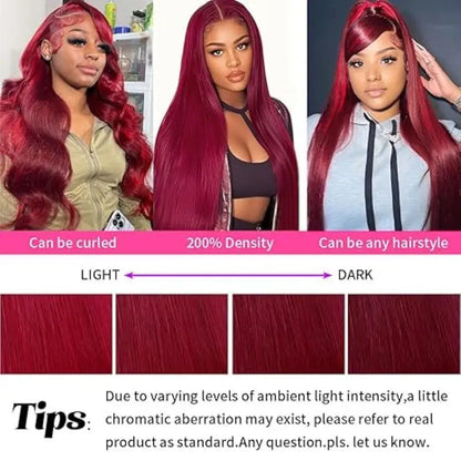 Bone Straight Human Hair Wigs Burgundy 13x6 Hd Lace Frontal Human Hair Wig 99j 13x4 Hd Lace Wigs 200% High Density 36 Inch