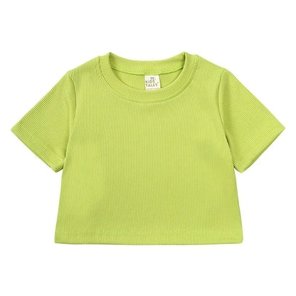 Summer Girls Bell Bottom Outfits 2Pcs Solid T-Shirt Tops + Flared Pants Suit Toddler Kids Fashion Tracksuit Children Clothes