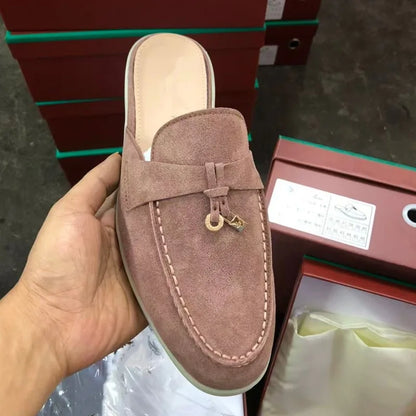 2026 New Luxury Women Loafers Closed Toe Flat Slippers Comfort Soft Moccasin Slip On Half Slide Casual Outdoor Walking Shoes Y2k
