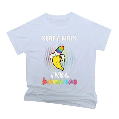 Rainbow Bananas "Sorry Girls I Like Bananas" Print T Shirt Vintage Men Short Sleeve Fun Gay Tees Casual Pride Month LGBTQ Tshirt