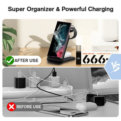 VIKEFON  3 in 1 Wireless Charger Stand for iPhone 16 15 14 13 12 Samsung Galaxy Apple Watch Airpods Pro Fast Charging Station