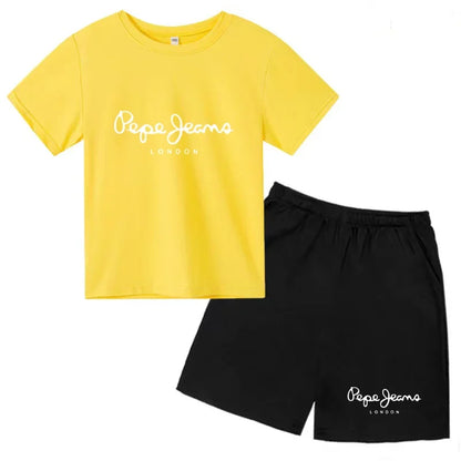 Kids Summer Fashion Casual Set - Boys Girls Toddler Clothes Charming Letter Print T-shirt with Short Sleeves And Shorts 3-12 Yea