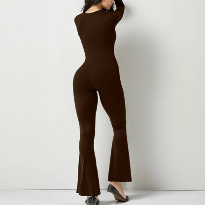New Popular Women Wide Leg Yoga Bodysuit Outfit One Piece Gym Fitness High Quality Sport Long Sleeve Plus Size Jumpsuit