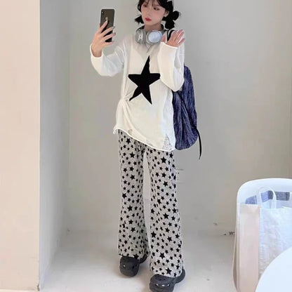 Streetwear American Retro Flared Pants Women Summer High Waist Thin High Street Hip-hop Casual Y2k Trousers Femme