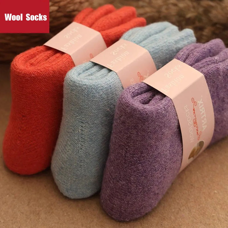 5 Pairs Winter Super Thicker Warm Socks Wool Women Socks New Solid Merino Wool Socks Against Cold Snow Men Terry Sock Size 36-42