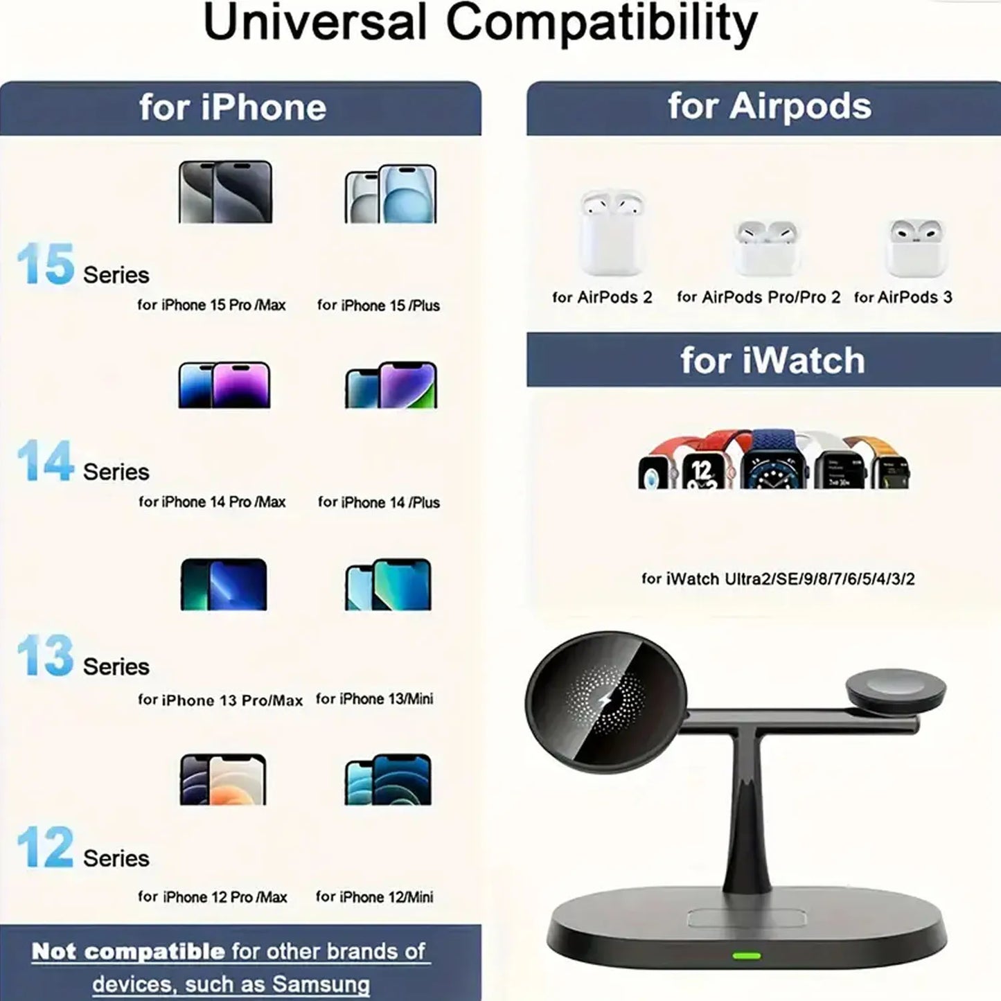 3 In 1 Magnetic Wireless Charger Stand Fast Charging Dock Station for iPhone 17/16/15/14 Pro Max, Apple Watch 8/7/6, AirPods Pro