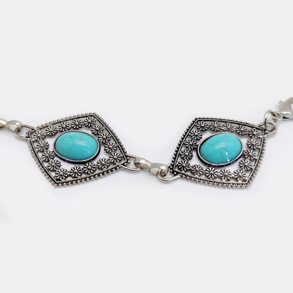 Fashion Silver Bohemian female circular waist chain luxury blue gemstone Ellipse chain belts for women suitable for Skirts dress