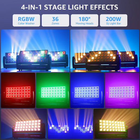 200W 36LEDs Strobe Beam Lights Color Mixing Stage Lighting Effect Projector Running Show Lights Washer Light for DJ Disco Party