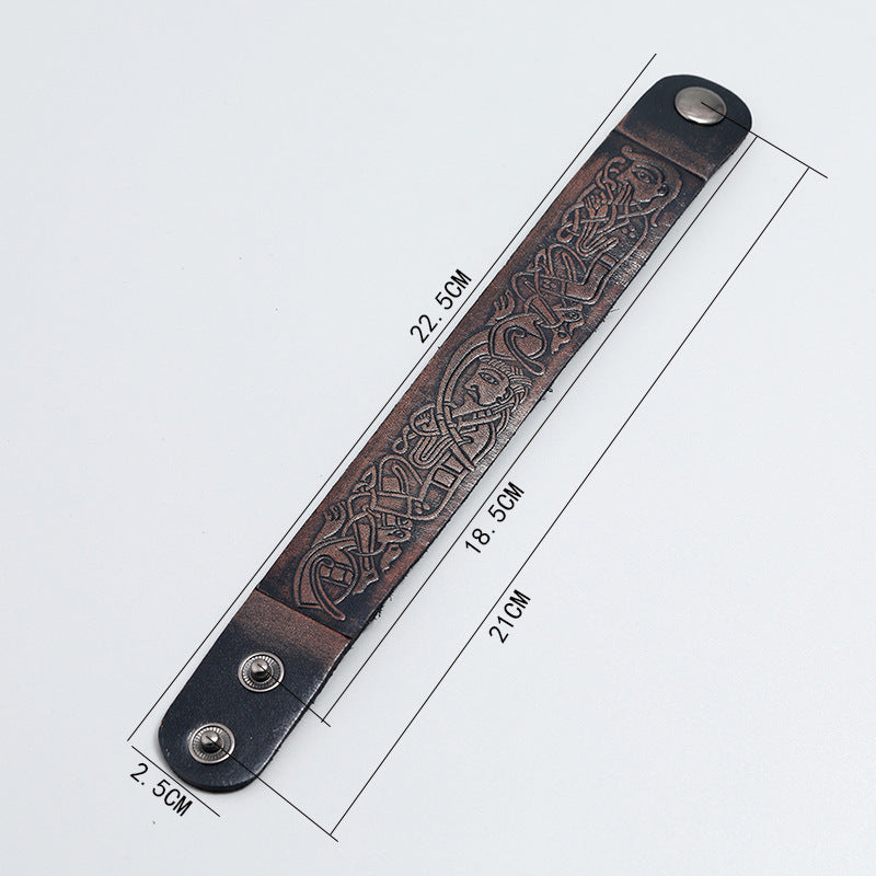 New Embossed Pattern Retro Cowhide Personalized Leather Bracelet MenCreative Jewelry European and American Style Gift