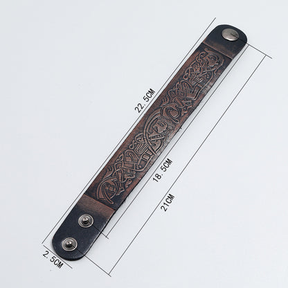 New Embossed Pattern Retro Cowhide Personalized Leather Bracelet MenCreative Jewelry European and American Style Gift