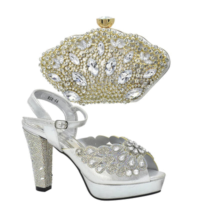Fashion Italian Shoe and Bag Set for Party In Women Afrcan Party Shoes with Bag Set with Rhinetsone Luxury Shoes Women Designers