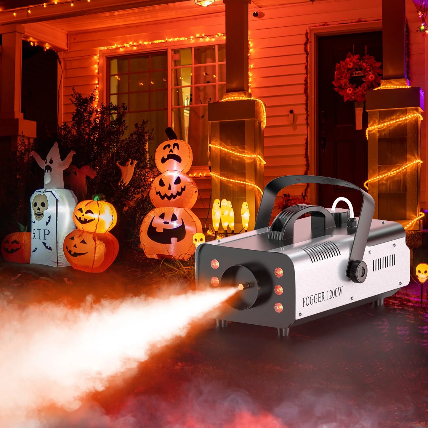 DayFlicker 1200W Fog Machine with RGB 6LEDs Lighting for Play Theater Professional Stage Home Entertainment Halloween Party